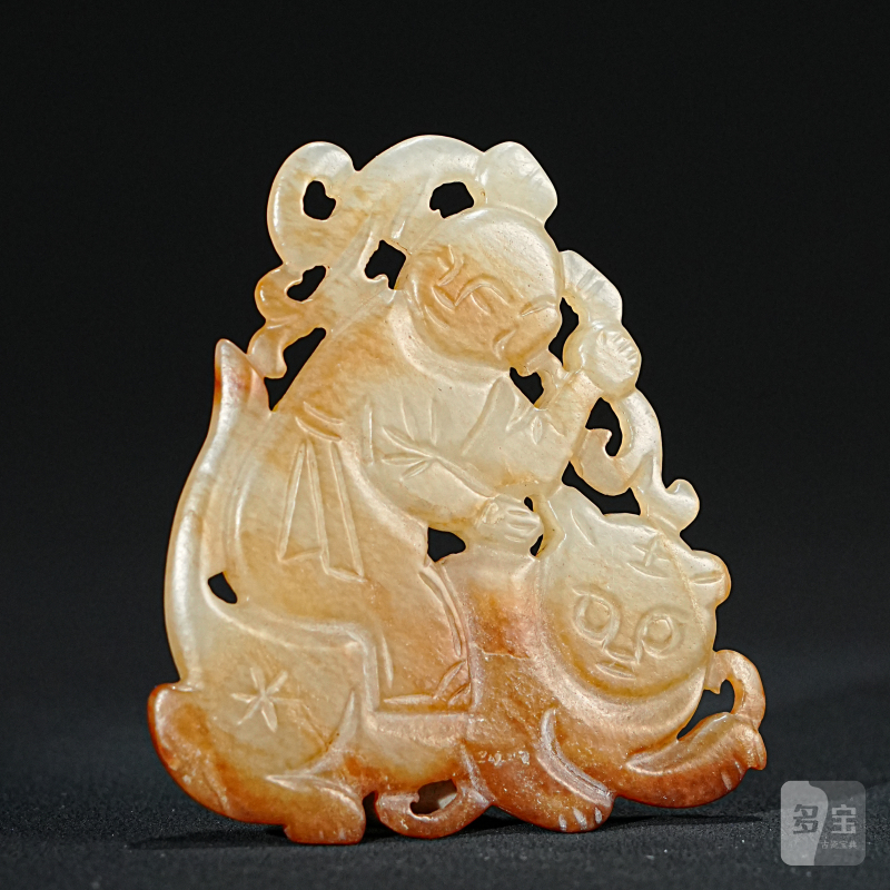 明 红沁童子骑虎玉佩